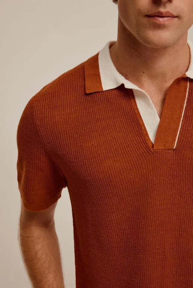 Man Venroy Polos Contrast Rib Knit Open Neck Polo