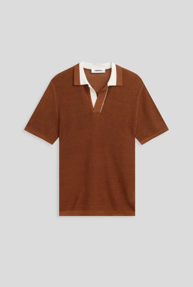 Man Venroy Polos Contrast Rib Knit Open Neck Polo