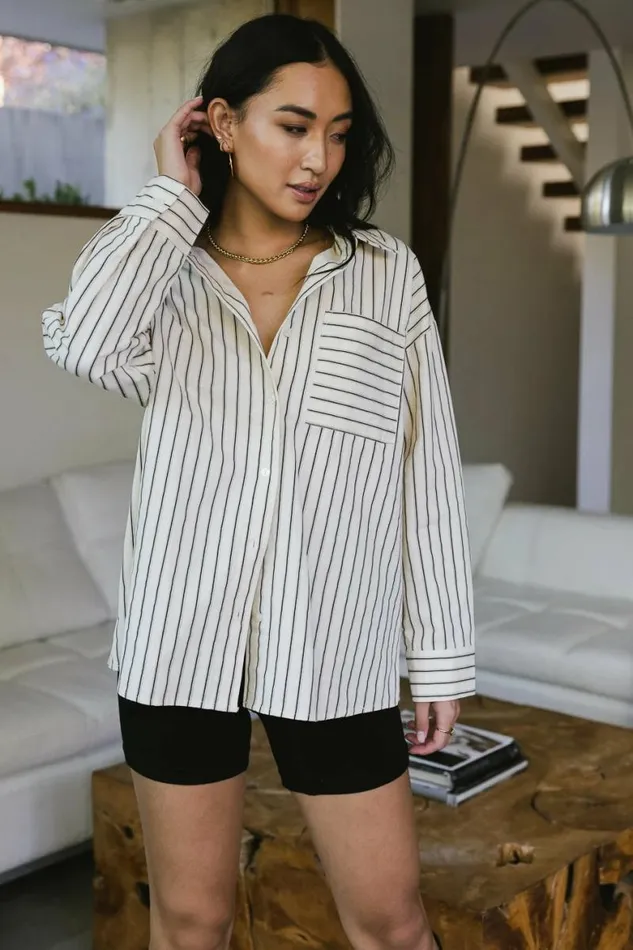 Matilda Striped Button Up In Cream Cream Women Bohme Tops