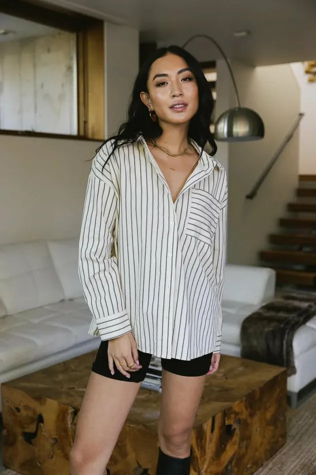 Matilda Striped Button Up In Cream Cream Women Bohme Tops
