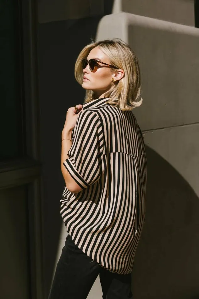 Max Striped Button Up Black Women Bohme Tops