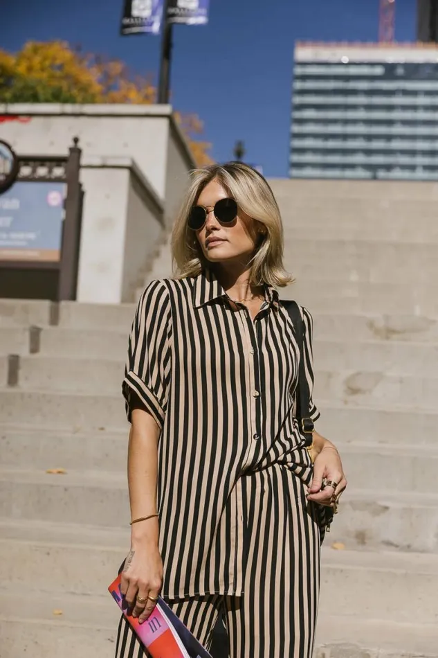 Max Striped Button Up Black Women Bohme Tops