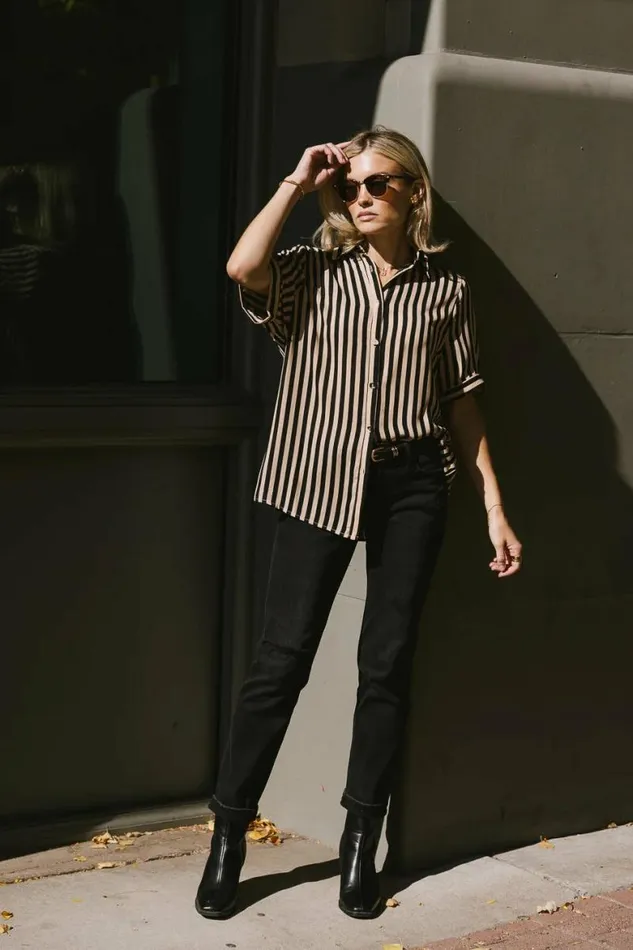Max Striped Button Up Black Women Bohme Tops