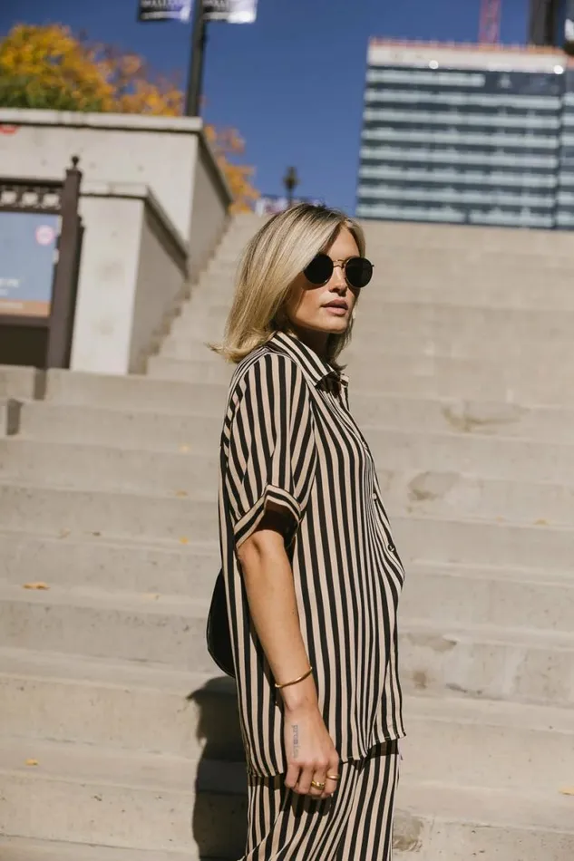 Max Striped Button Up Black Women Bohme Tops
