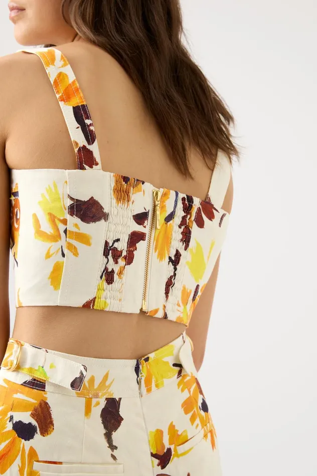 Meadow Panelled Bustier Top Pressed Sunflowers Women Aje Tops