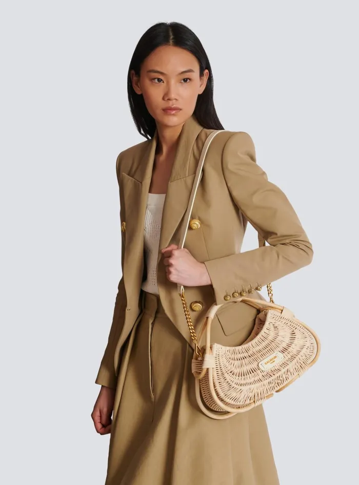 Medium Jolie Madame Wicker Basket Bag Beige Women Balmain Handbags