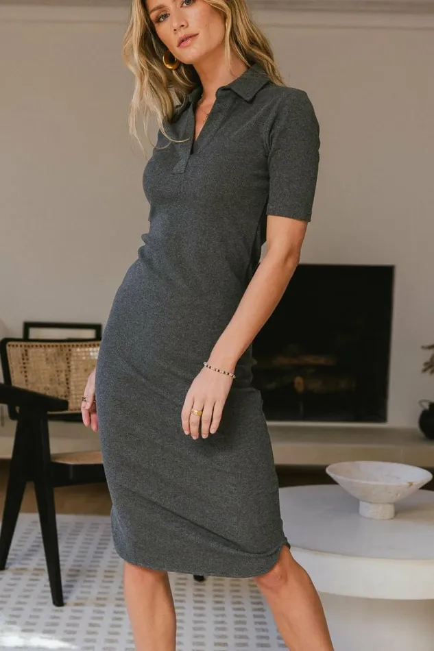 Melanie Ribbed Dress In Charcoal Charcoal Women Bohme Dresses