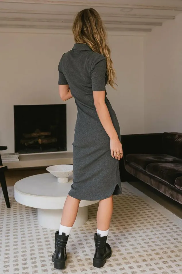 Melanie Ribbed Dress In Charcoal Charcoal Women Bohme Dresses