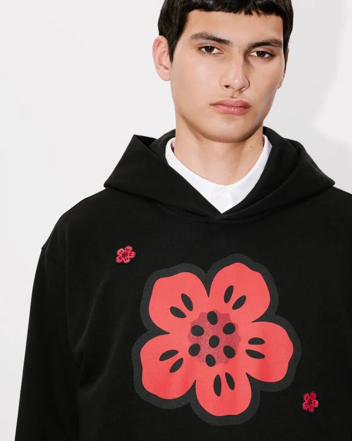 Men 039Boke Flower039 Embroidered Hoodie In Cotton Black Kenzo Sweatshirts And Hoodies