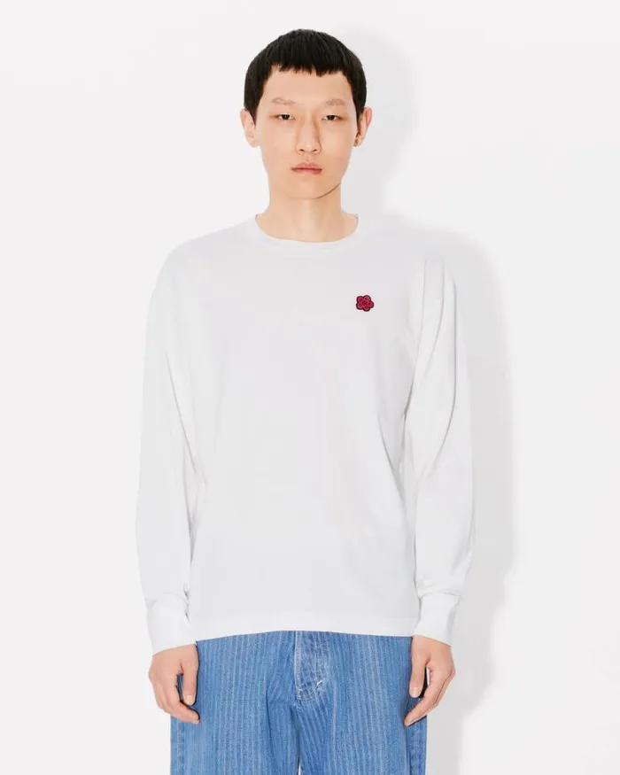 Men 039Boke Flower039 Embroidered Long Sleeve Tshirt In Cotton Off White Kenzo Tshirts And Polos