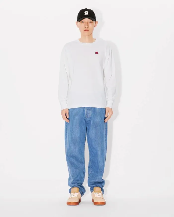 Men 039Boke Flower039 Embroidered Long Sleeve Tshirt In Cotton Off White Kenzo Tshirts And Polos