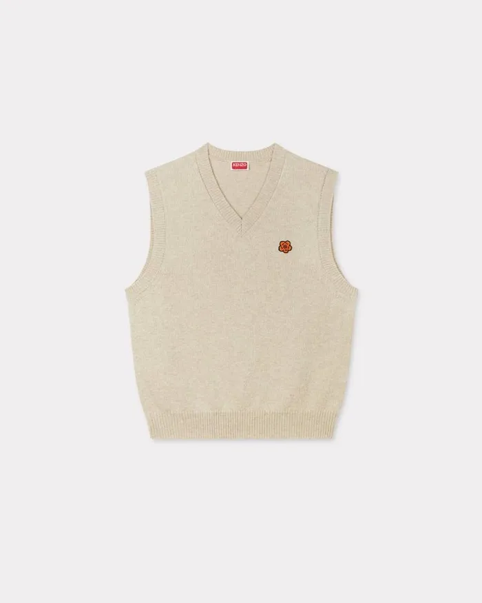 Men 039Boke Flower039 Embroidered Sleeveless Jumper In Wool Beige Kenzo Sweaters And Cardigans