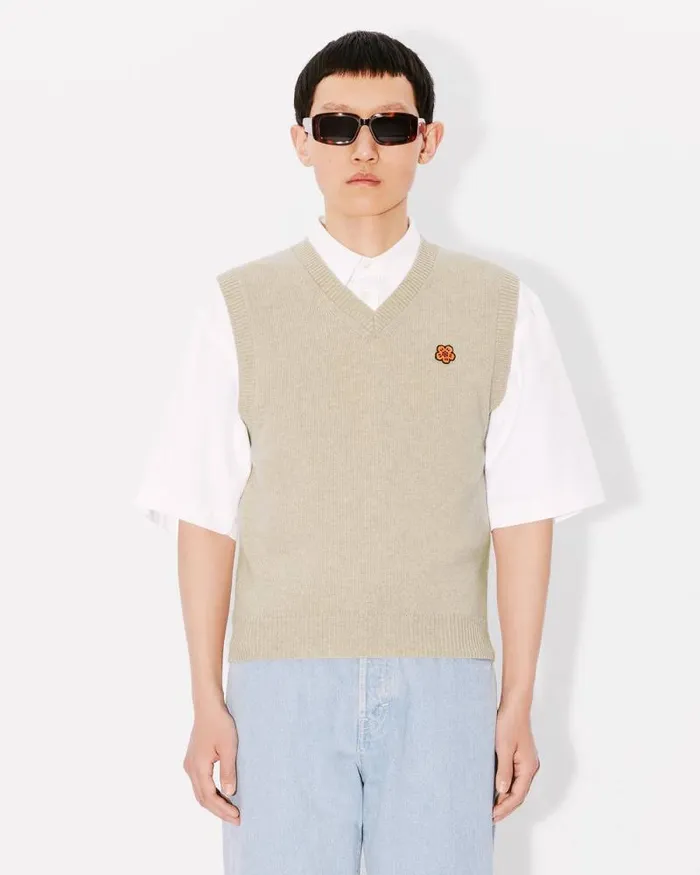 Men 039Boke Flower039 Embroidered Sleeveless Jumper In Wool Beige Kenzo Sweaters And Cardigans