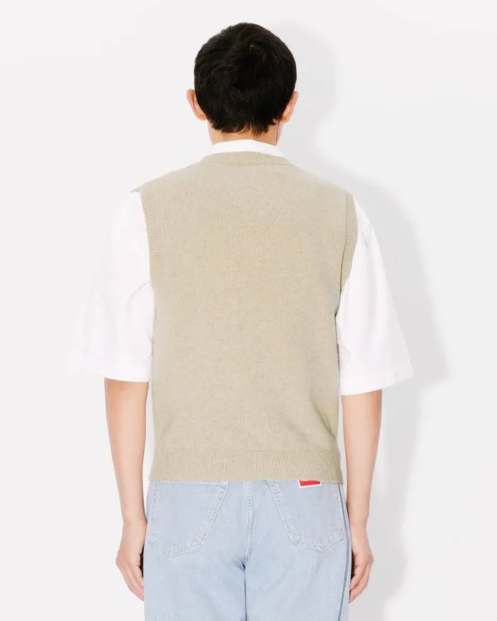 Men 039Boke Flower039 Embroidered Sleeveless Jumper In Wool Beige Kenzo Sweaters And Cardigans