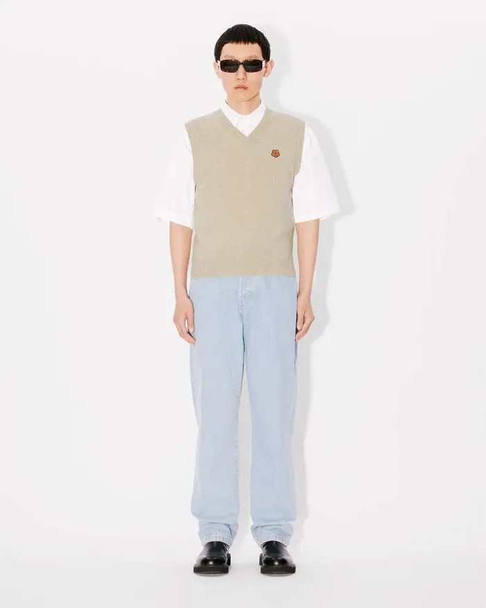 Men 039Boke Flower039 Embroidered Sleeveless Jumper In Wool Beige Kenzo Sweaters And Cardigans