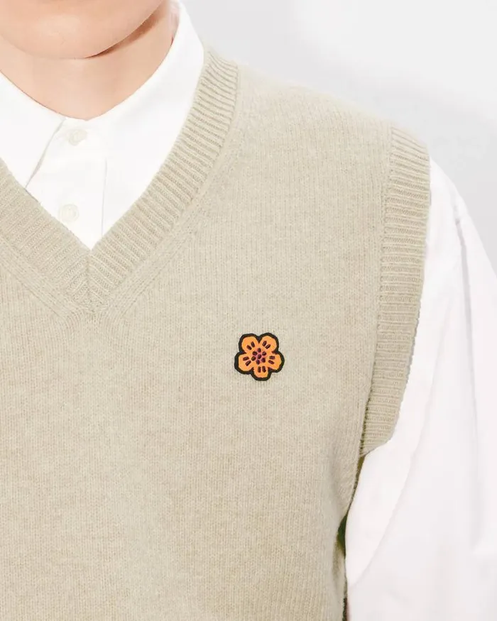 Men 039Boke Flower039 Embroidered Sleeveless Jumper In Wool Beige Kenzo Sweaters And Cardigans