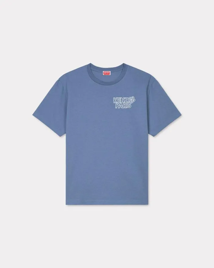 Men 039KENZO Constellation039 Oversized Embroidered Tshirt In Cotton Blue Kenzo Tshirts And Polos