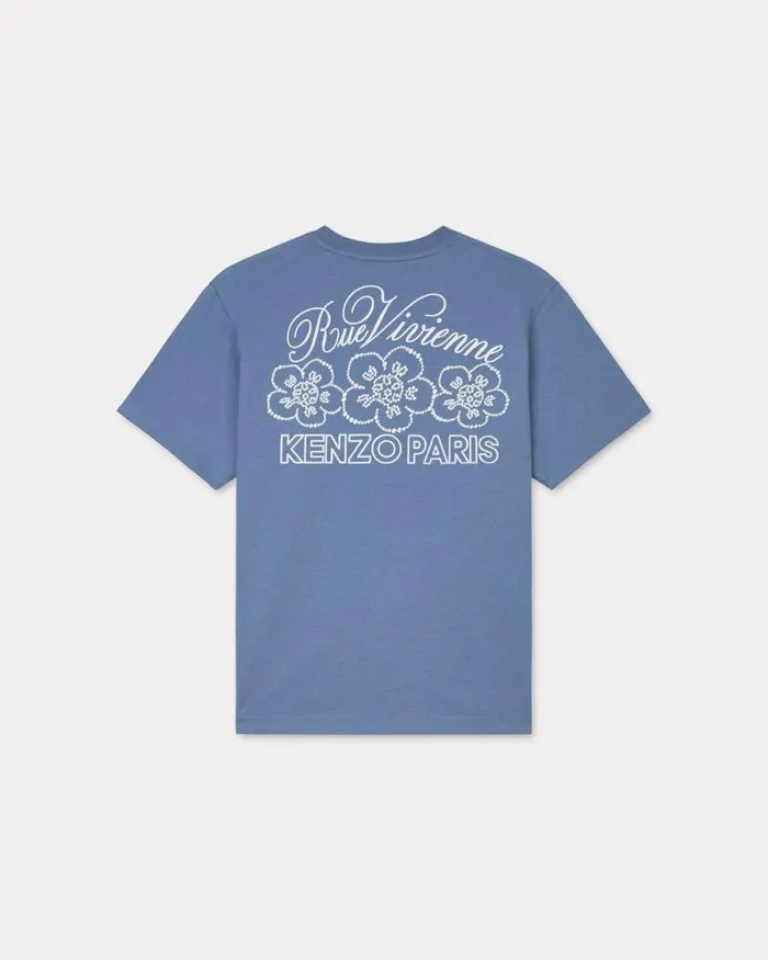 Men 039KENZO Constellation039 Oversized Embroidered Tshirt In Cotton Blue Kenzo Tshirts And Polos