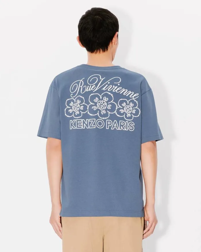 Men 039KENZO Constellation039 Oversized Embroidered Tshirt In Cotton Blue Kenzo Tshirts And Polos
