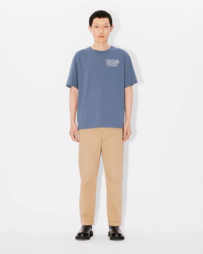 Men 039KENZO Constellation039 Oversized Embroidered Tshirt In Cotton Blue Kenzo Tshirts And Polos