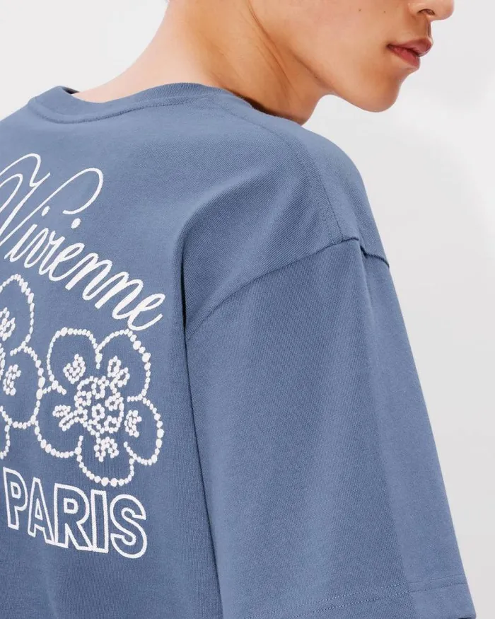 Men 039KENZO Constellation039 Oversized Embroidered Tshirt In Cotton Blue Kenzo Tshirts And Polos