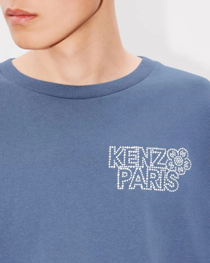 Men 039KENZO Constellation039 Oversized Embroidered Tshirt In Cotton Blue Kenzo Tshirts And Polos