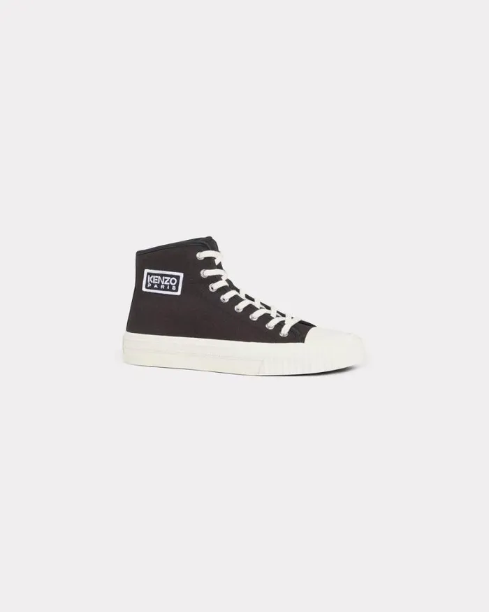 Men 039KENZO Foxy039 Hightop Canvas Trainers Black Kenzo Sneakers