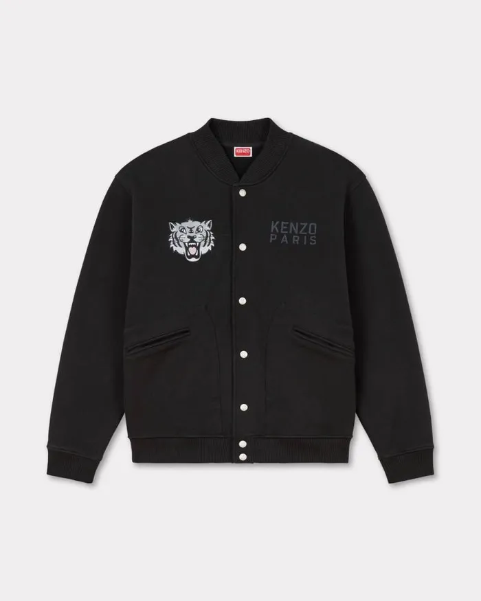 Men 039KENZO Happy Tiger039 Embroidered Bomber Jacket Black Kenzo Jackets And Coats