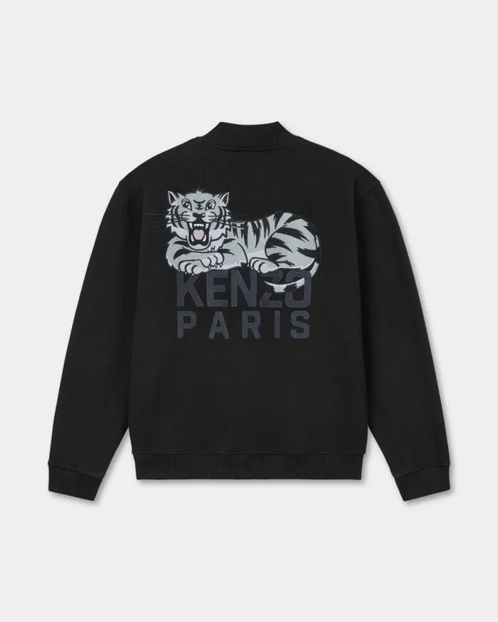 Men 039KENZO Happy Tiger039 Embroidered Bomber Jacket Black Kenzo Jackets And Coats