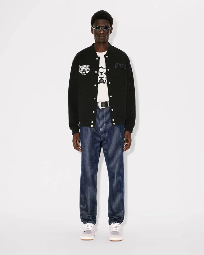 Men 039KENZO Happy Tiger039 Embroidered Bomber Jacket Black Kenzo Jackets And Coats