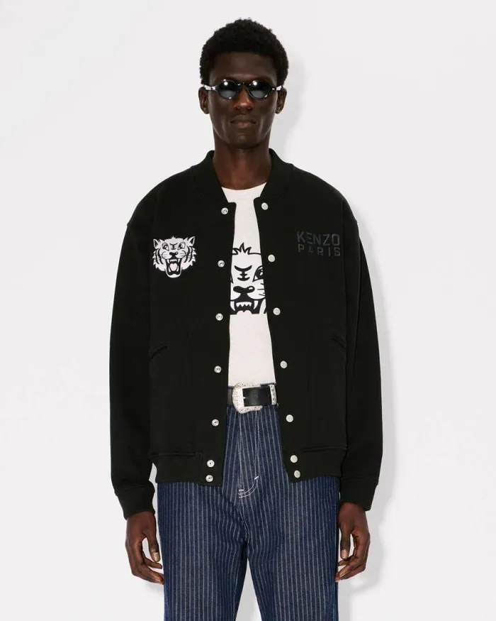 Men 039KENZO Happy Tiger039 Embroidered Bomber Jacket Black Kenzo Jackets And Coats