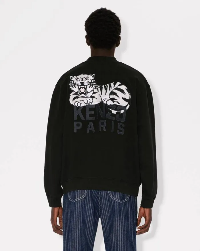 Men 039KENZO Happy Tiger039 Embroidered Bomber Jacket Black Kenzo Jackets And Coats