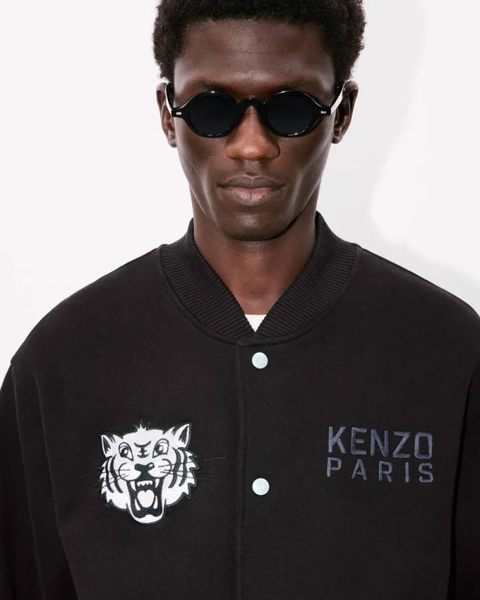 Men 039KENZO Happy Tiger039 Embroidered Bomber Jacket Black Kenzo Jackets And Coats
