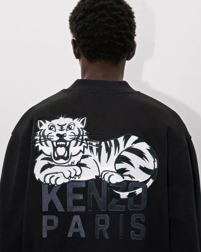 Men 039KENZO Happy Tiger039 Embroidered Bomber Jacket Black Kenzo Jackets And Coats