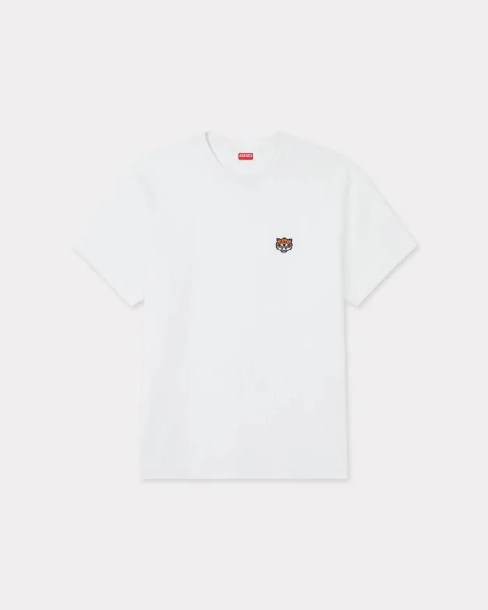 Men 039KENZO Happy Tiger039 Embroidered Tshirt In Cotton Off White Kenzo Tshirts And Polos Men 039KENZO Happy Tiger039 Embroidered Tshirt In Cotton Off White Kenzo Tshirts And Polos
