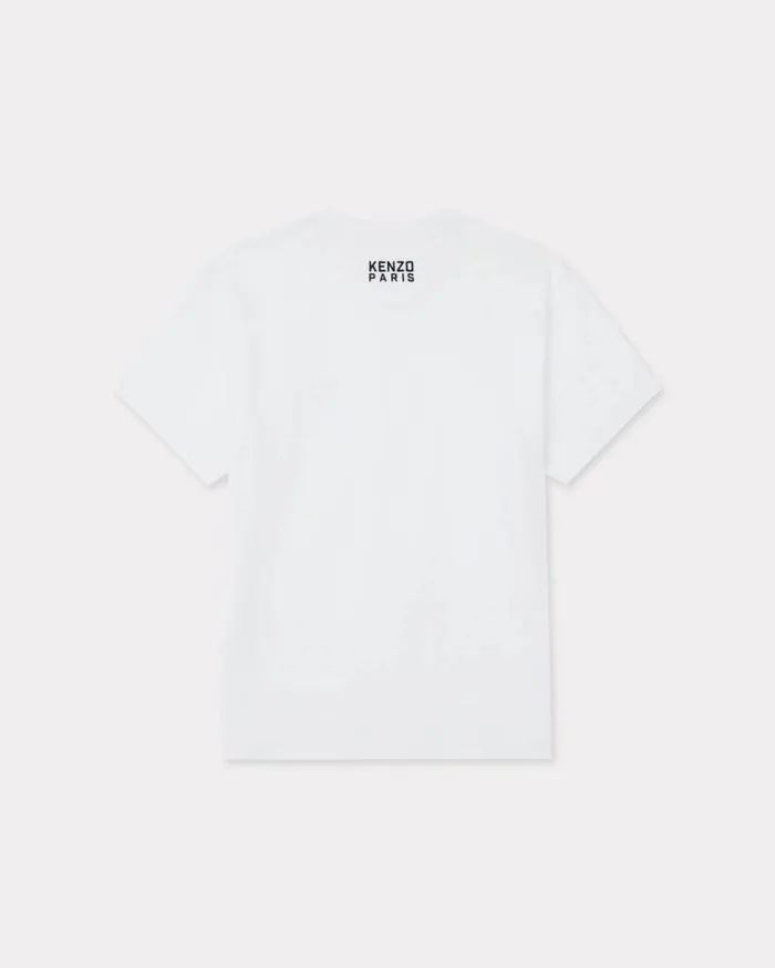 Men 039KENZO Happy Tiger039 Embroidered Tshirt In Cotton Off White Kenzo Tshirts And Polos