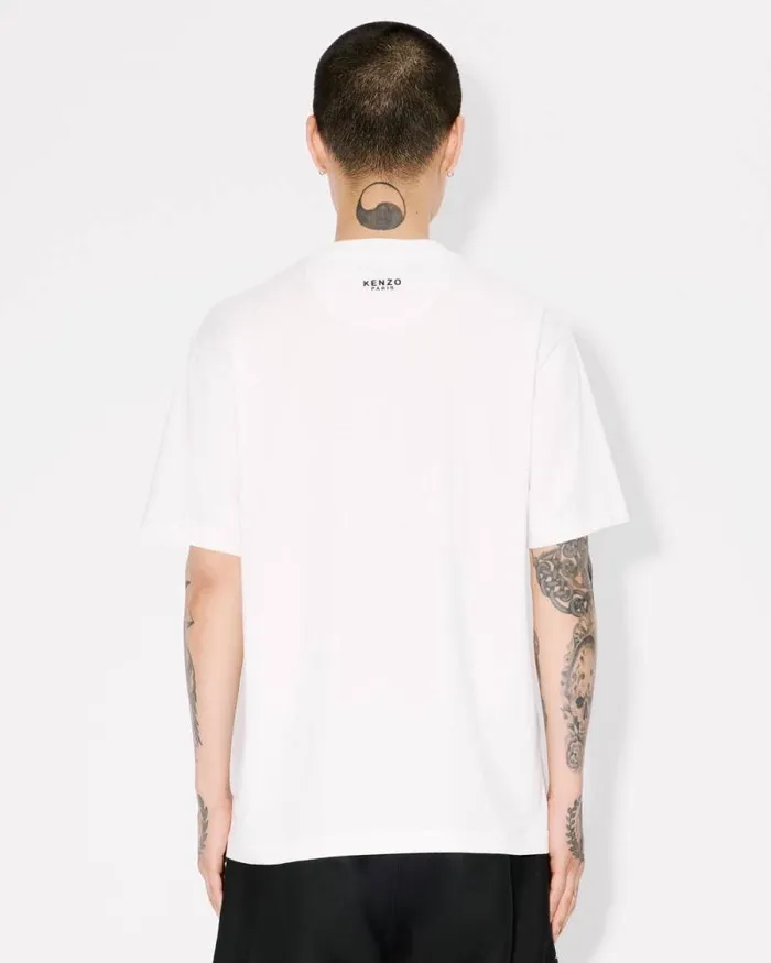 Men 039KENZO Happy Tiger039 Embroidered Tshirt In Cotton Off White Kenzo Tshirts And Polos