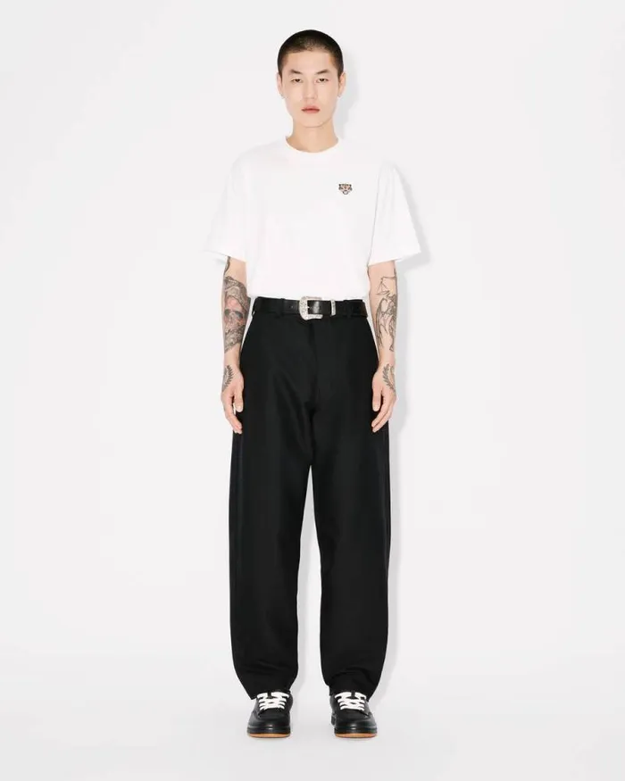 Men 039KENZO Happy Tiger039 Embroidered Tshirt In Cotton Off White Kenzo Tshirts And Polos