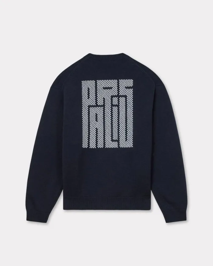 Men 039KENZO Kamon039 Embroidered Jumper In Wool And Cotton Blue Black Kenzo Sweaters And Cardigans