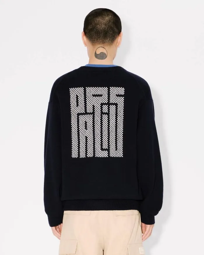 Men 039KENZO Kamon039 Embroidered Jumper In Wool And Cotton Blue Black Kenzo Sweaters And Cardigans