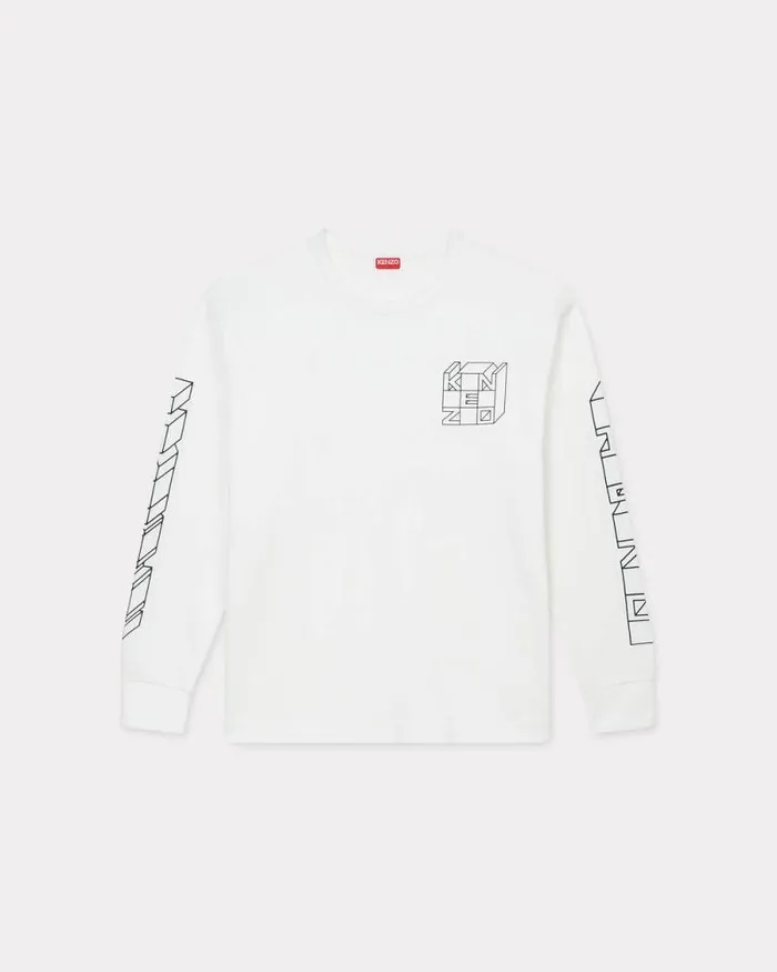 Men 039KENZO Kube039 Tshirt In Cotton Off White Kenzo Tshirts And Polos