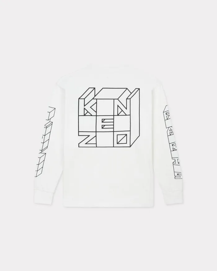 Men 039KENZO Kube039 Tshirt In Cotton Off White Kenzo Tshirts And Polos