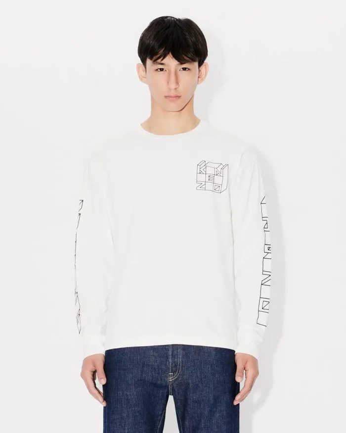 Men 039KENZO Kube039 Tshirt In Cotton Off White Kenzo Tshirts And Polos