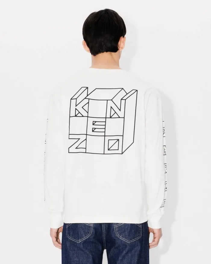Men 039KENZO Kube039 Tshirt In Cotton Off White Kenzo Tshirts And Polos