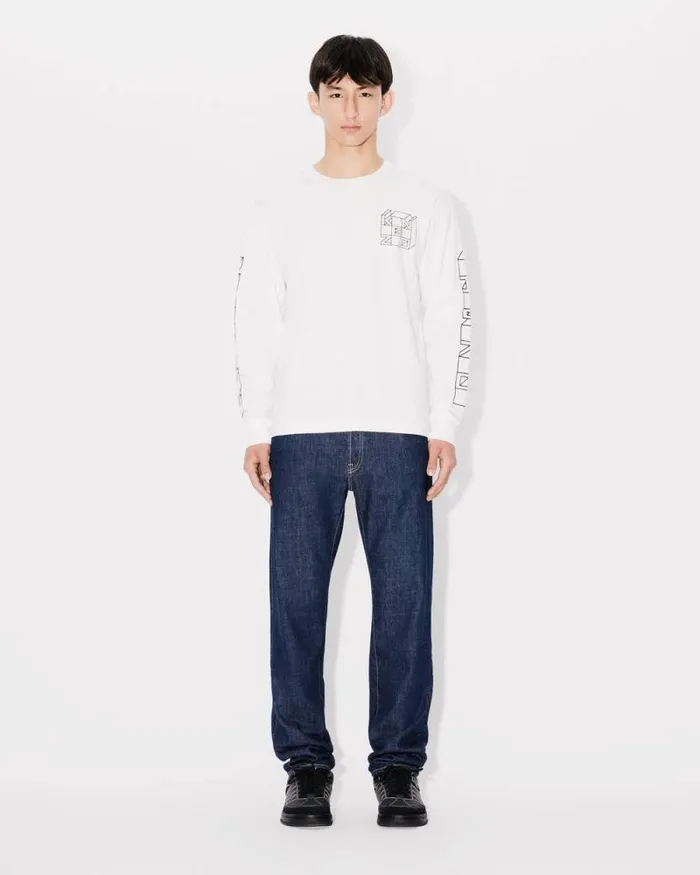 Men 039KENZO Kube039 Tshirt In Cotton Off White Kenzo Tshirts And Polos