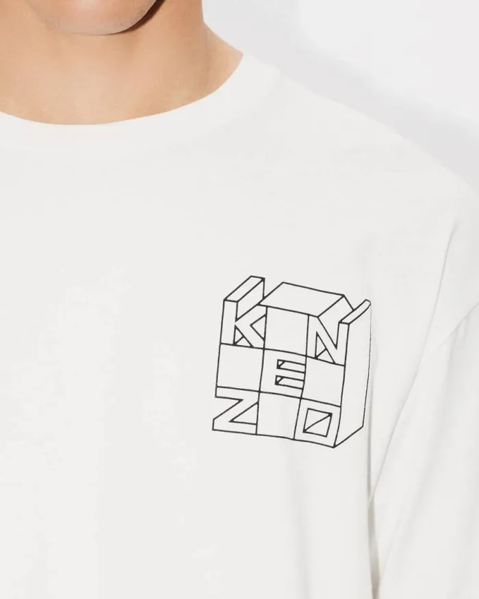 Men 039KENZO Kube039 Tshirt In Cotton Off White Kenzo Tshirts And Polos