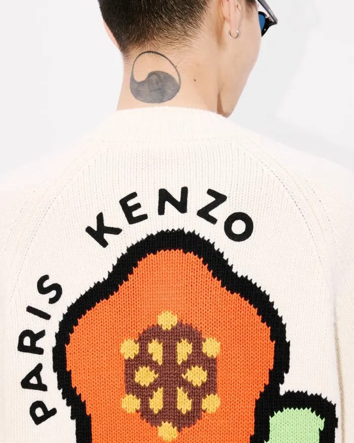 Men 039KENZO Pop039 Wool Cardigan Off White Kenzo Sweaters And Cardigans