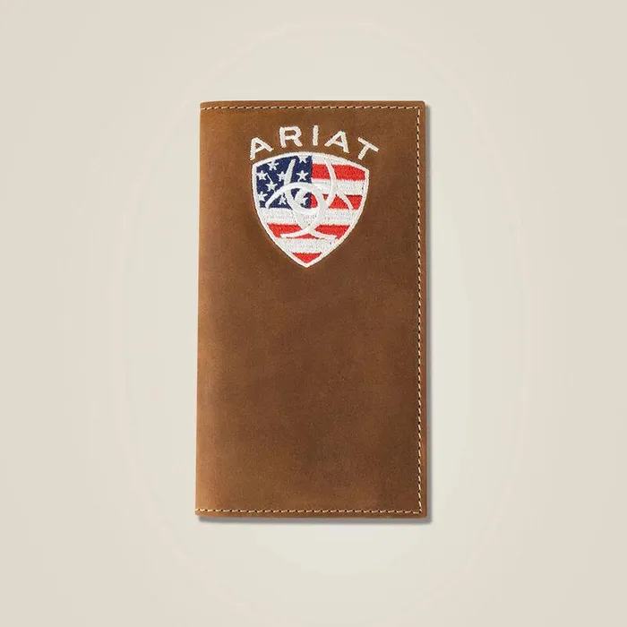 Men Bags and Wallets Ariat Flag Shield Rodeo Wallet Brown