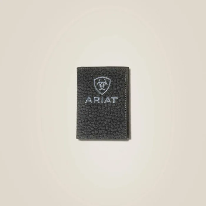Men Bags and Wallets Ariat Pebble Leather Trifold Wallet Black
