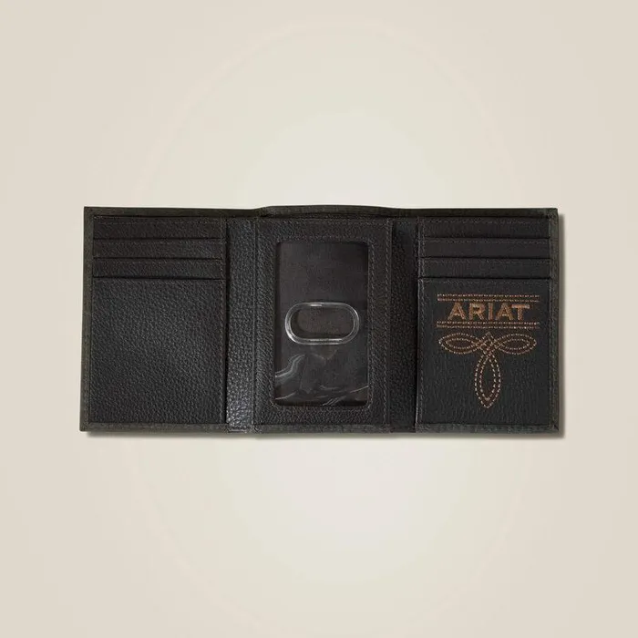 Men Bags and Wallets Ariat Pebble Leather Trifold Wallet Black